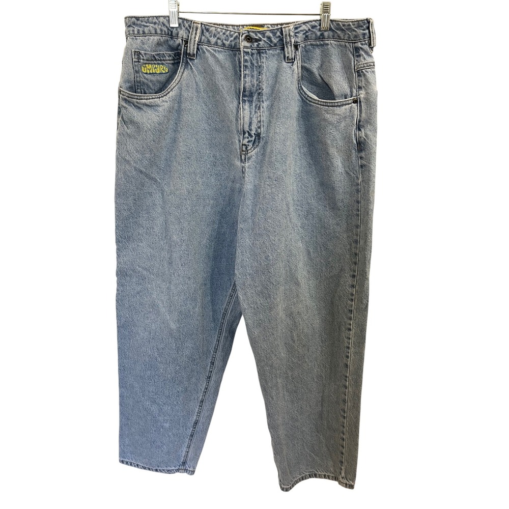 Empyre Baggy Skate Jeans Light Wash Blue Denim Loose Fit Embroidered Size 36
